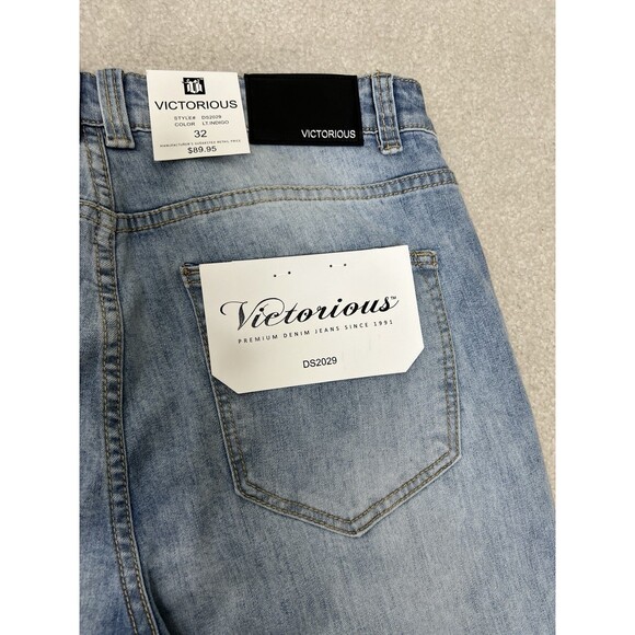 Victorious Men's Denim Shorts Casual Multi Color Bandana Embellished Size 32 New - Picture 5 of 7